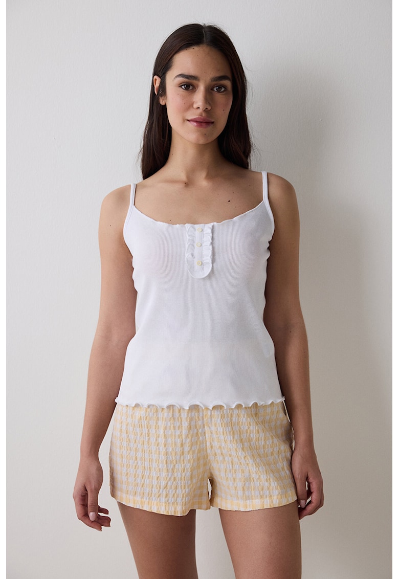 Къса пижама с карирана долна част - Бял/Жълт Penti