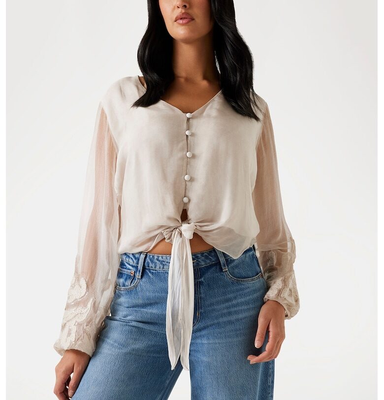 Къса риза с коприна с преден възел GUESS