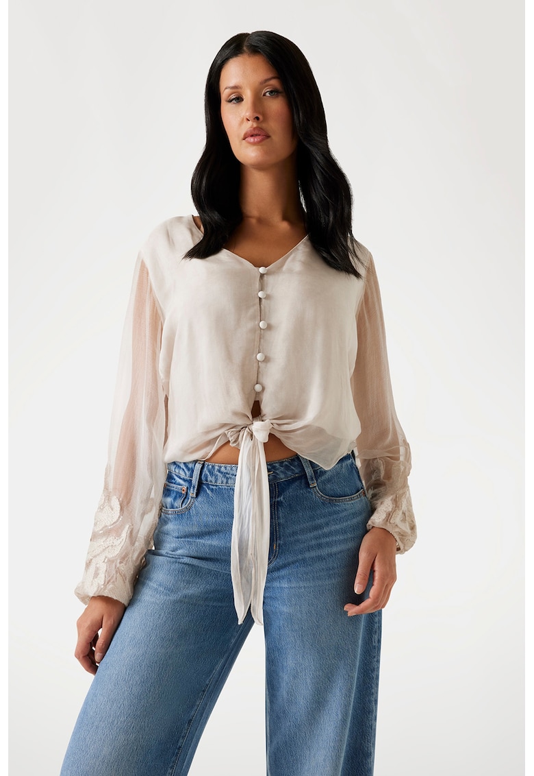 Къса риза с коприна с преден възел GUESS