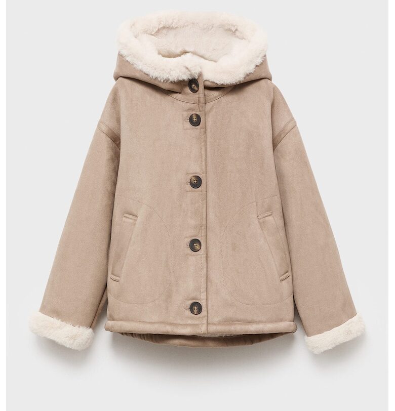 Палто от еко вълна с качулка Mango