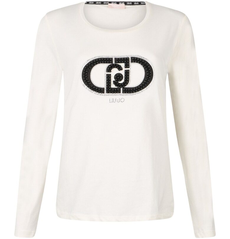 Памучна блуза с лого от декоративни камъни Liu Jo