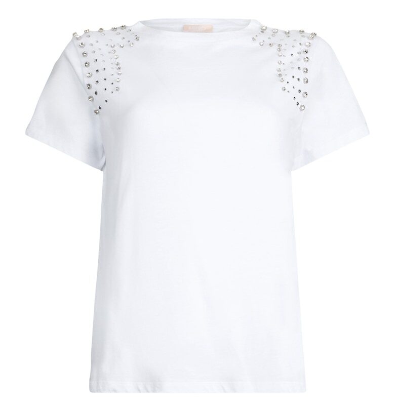 Памучна тениска с декоративни камъни Liu Jo