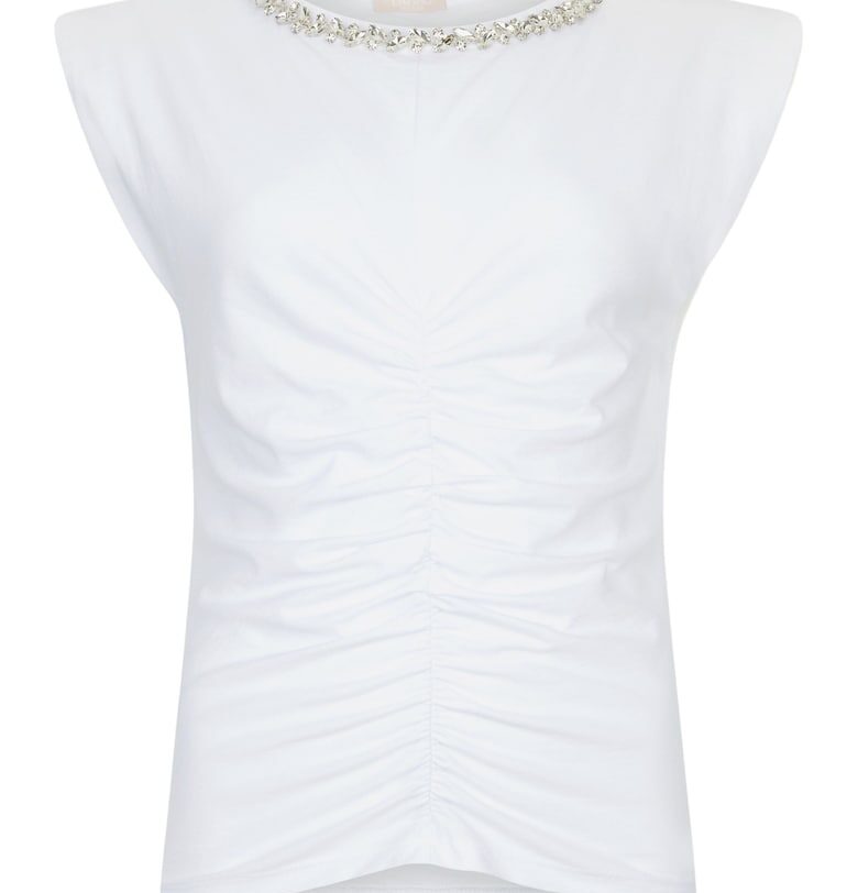 Памучна тениска с декоративни камъни Liu Jo