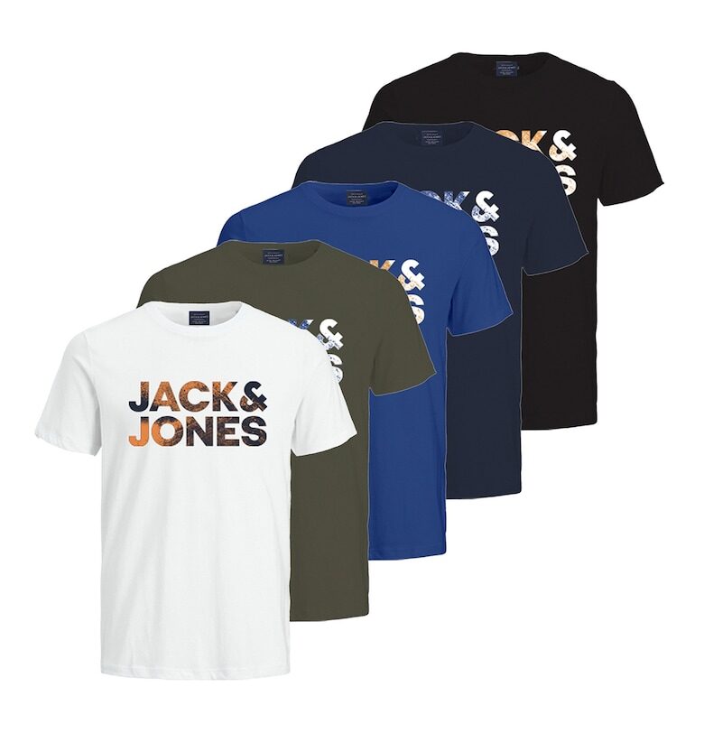 Памучна тениска с лого - 5 броя Jack  Jones