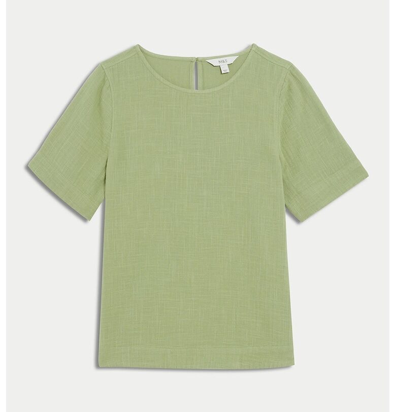 Памучна тениска с овално деколте Marks  Spencer