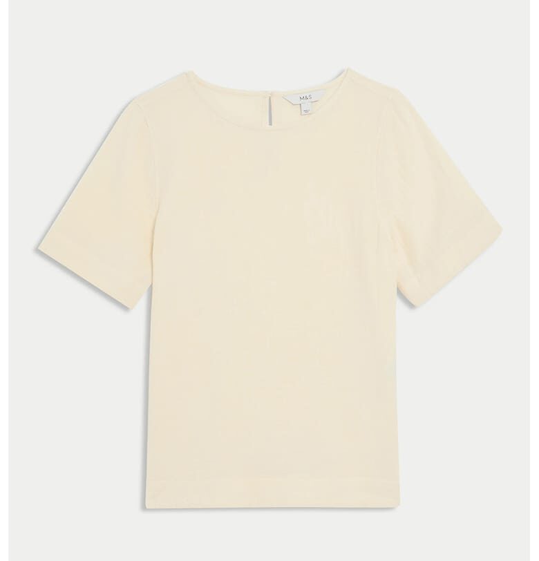 Памучна тениска с овално деколте Marks  Spencer