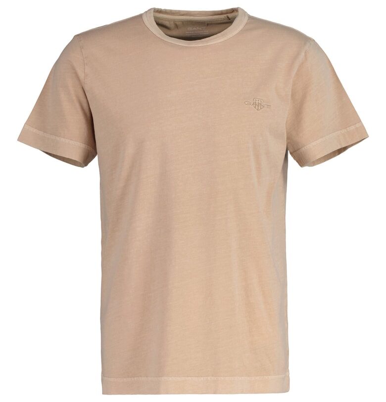 Памучна тениска с овално деколте и бродирано лого Gant