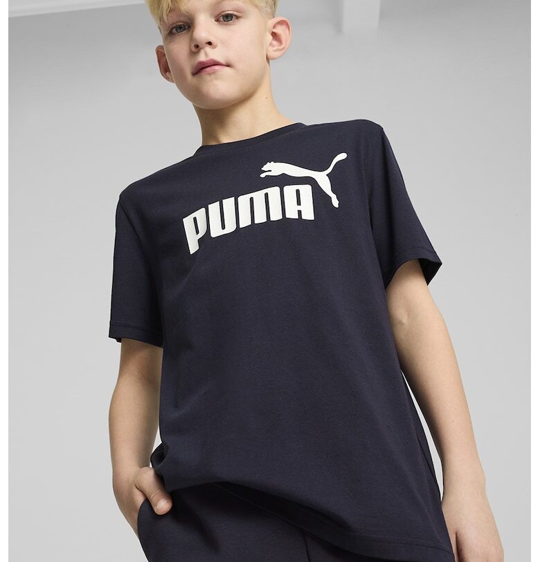 Памучна тениска с овално деколте и лого Puma