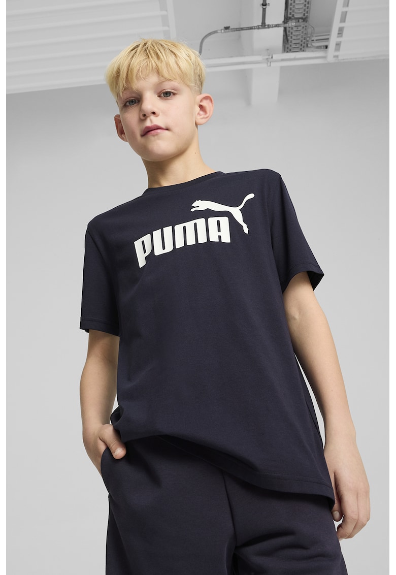 Памучна тениска с овално деколте и лого Puma