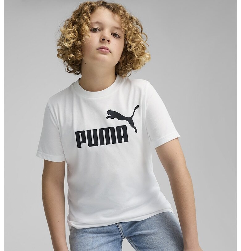 Памучна тениска с овално деколте и лого Puma