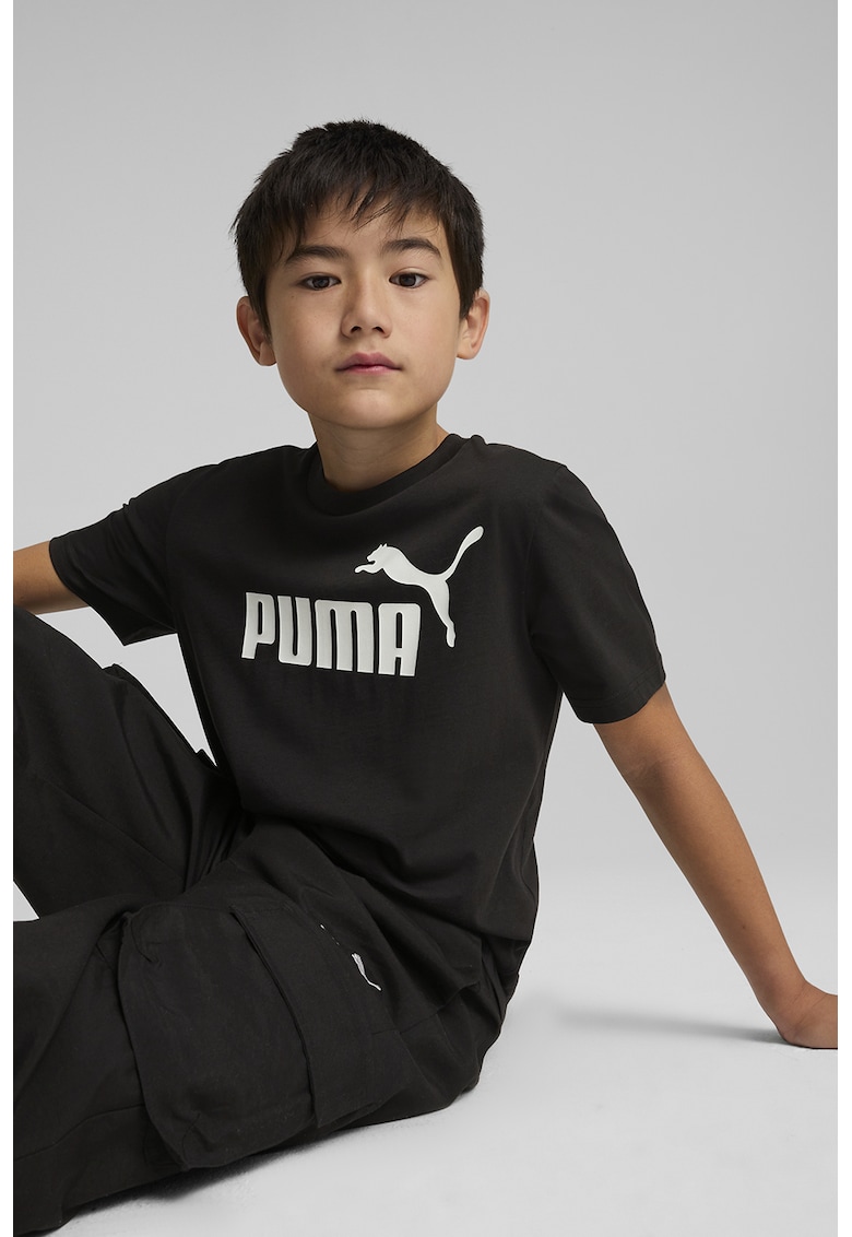 Памучна тениска с овално деколте и лого Puma