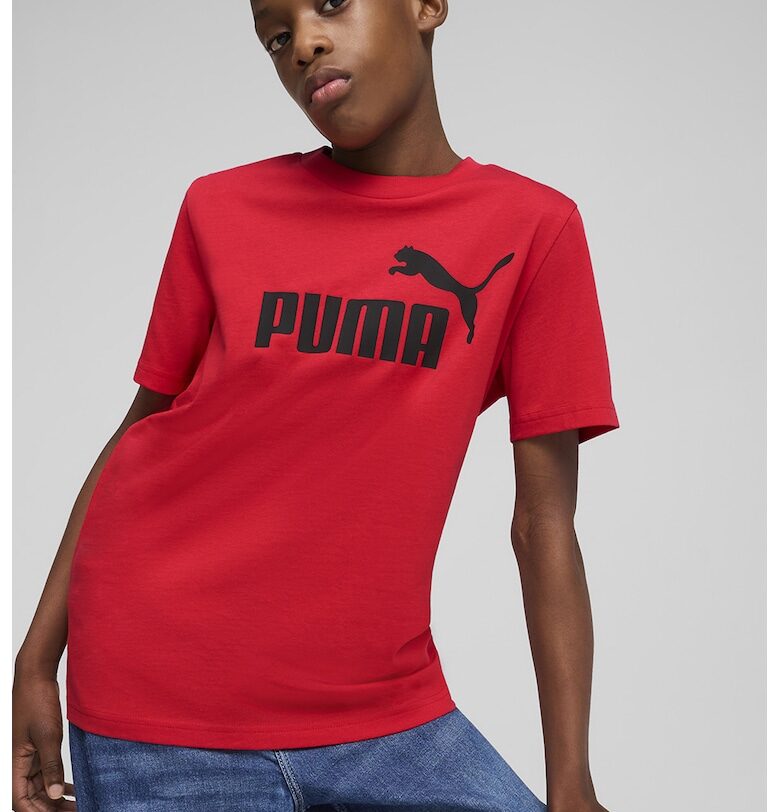 Памучна тениска с овално деколте и лого Puma