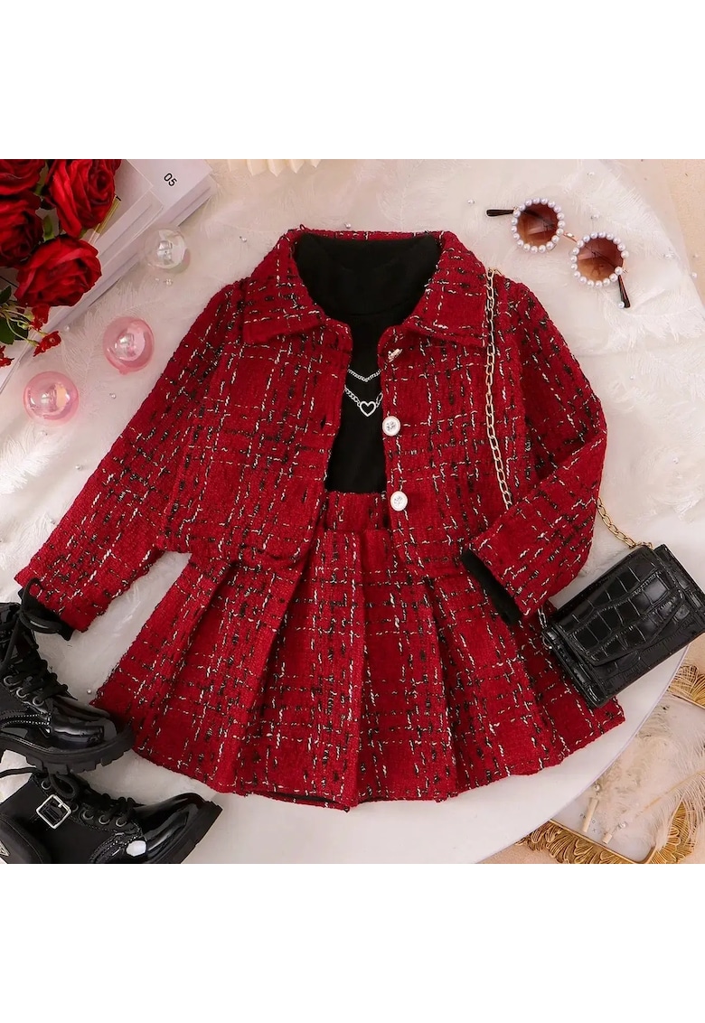 Плетен комплект 2 части сако и пола червен за момичета Nannie