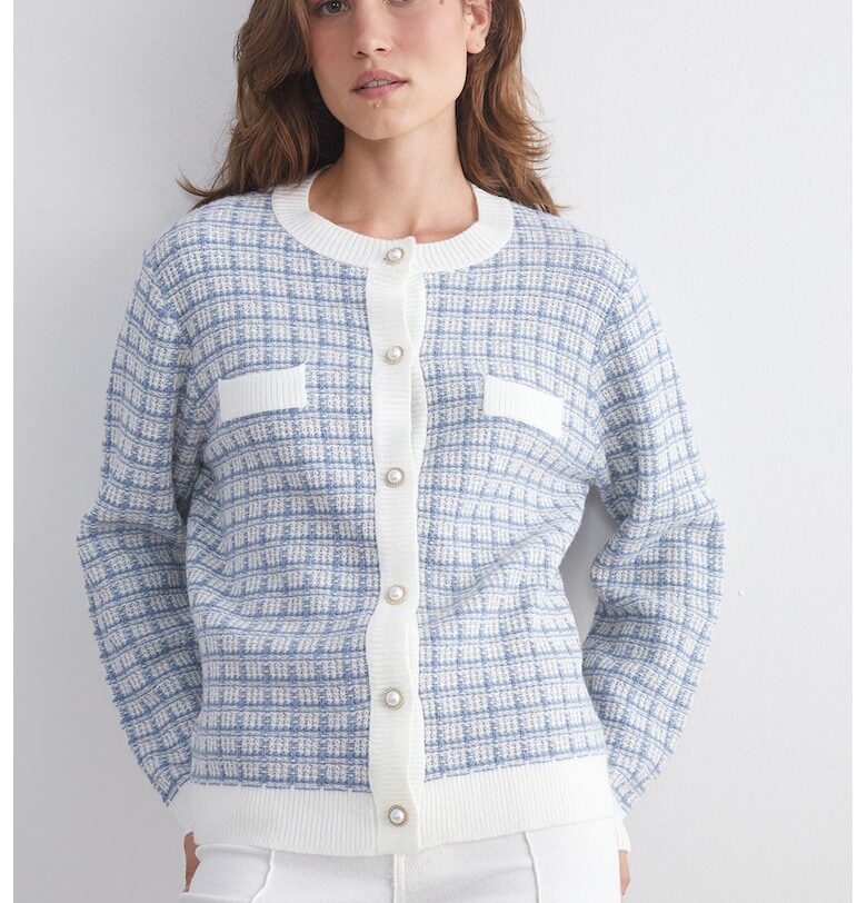 Плетена жилетка с овални перлени копчета LC WAIKIKI