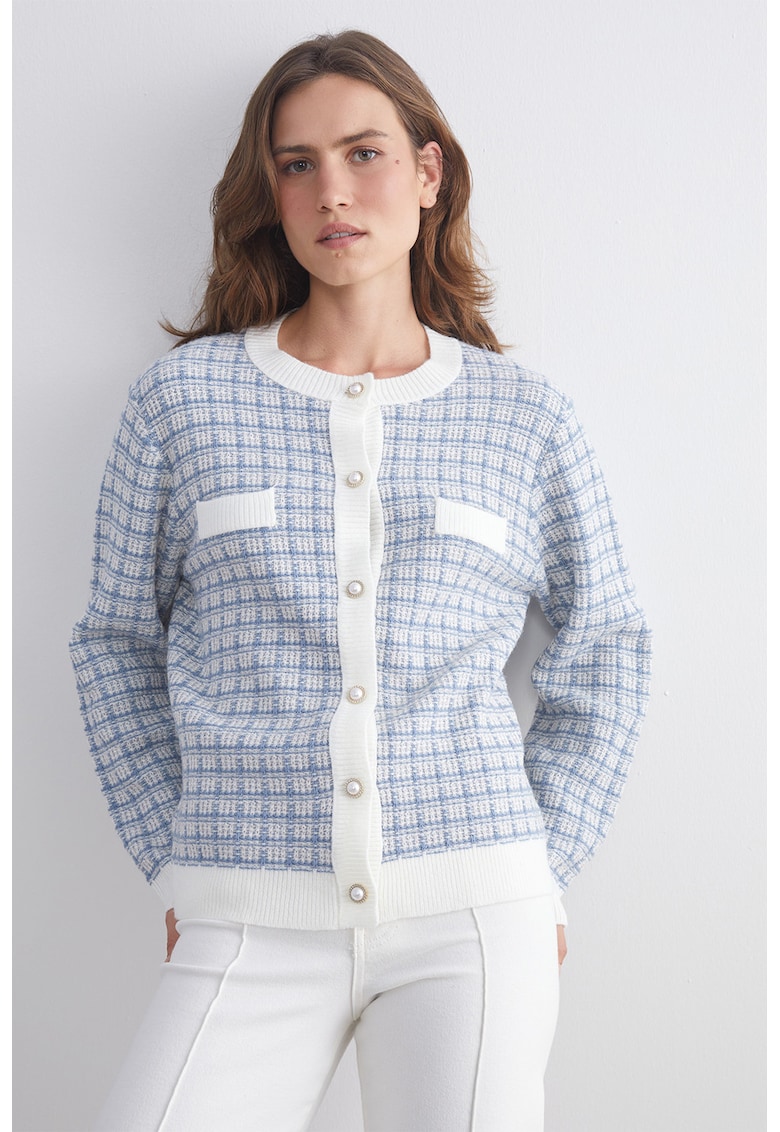 Плетена жилетка с овални перлени копчета LC WAIKIKI