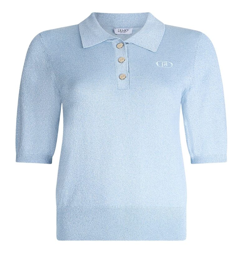 Плетена тениска с яка и брокат Liu Jo