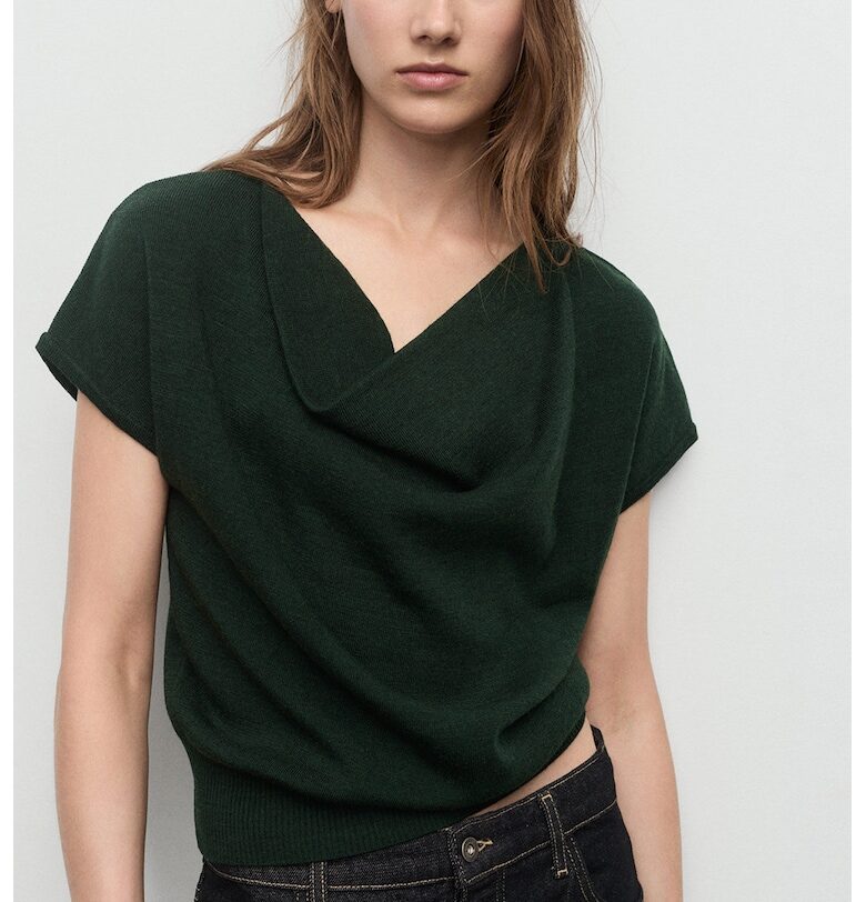 Пуловер с вълна и драпирано деколте Mango