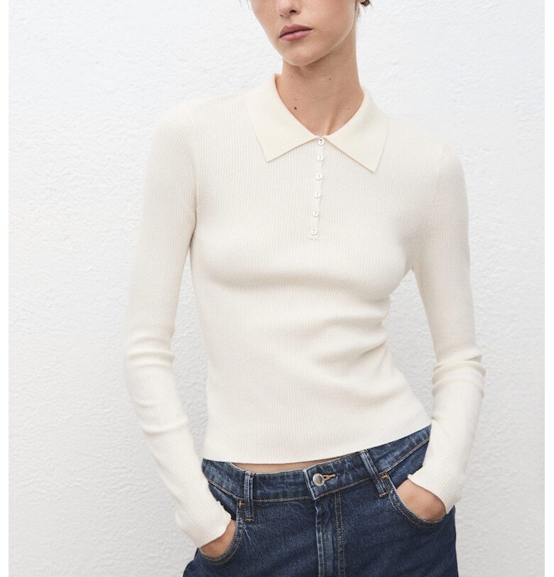 Пуловер с вълна и яка Mango