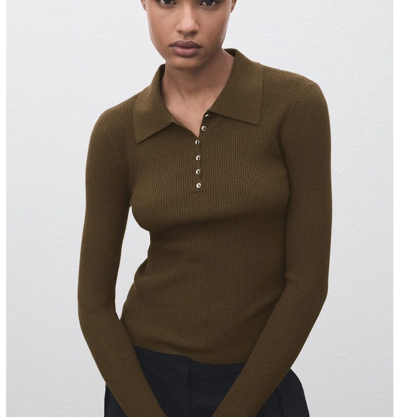 Пуловер с вълна и яка Mango