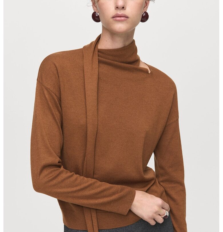 Пуловер с вълна и яка тип шал Mango