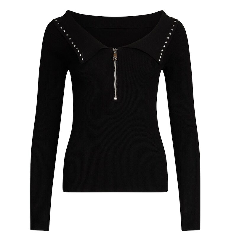 Пуловер с голо рамо и къс цип Liu Jo