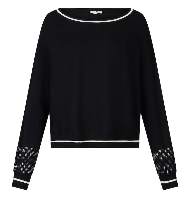 Пуловер с деколте-лодка и декоративни камъни Liu Jo