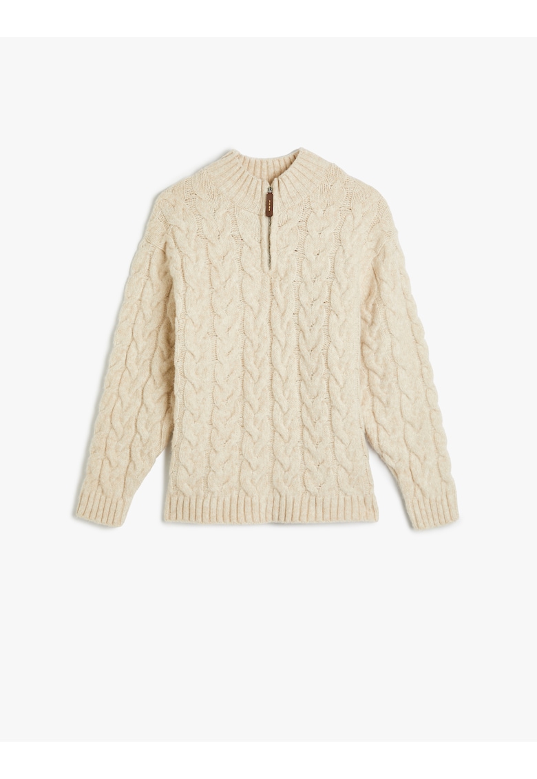 Пуловер с плетка осморка и къс цип KOTON