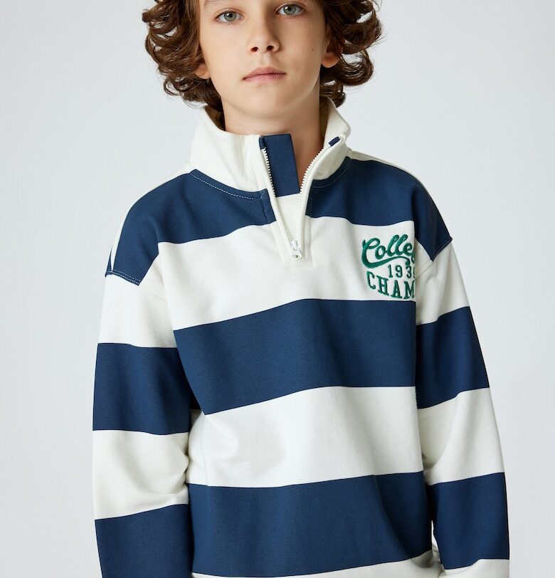 Раиран суитшърт с къс цип - Слонова кост KOTON