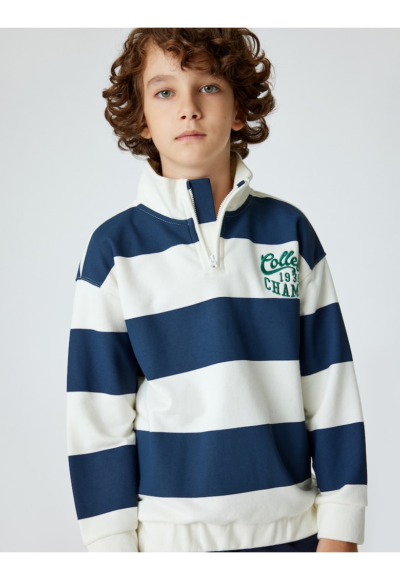 Раиран суитшърт с къс цип - Слонова кост KOTON