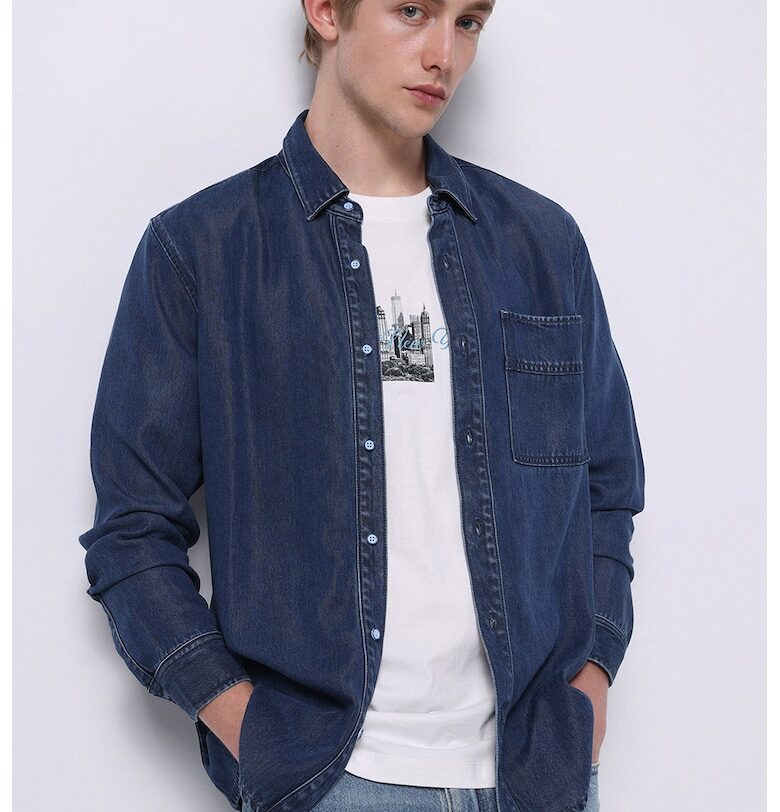 Риза от шамбре с класическа яка COLINS