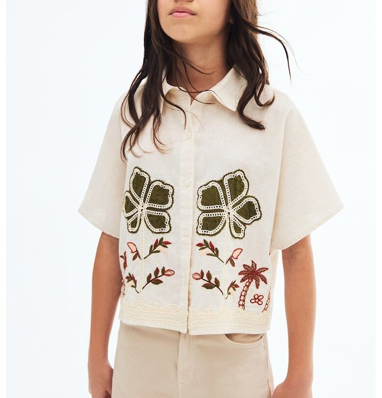 Риза с лен и бродерии Mango