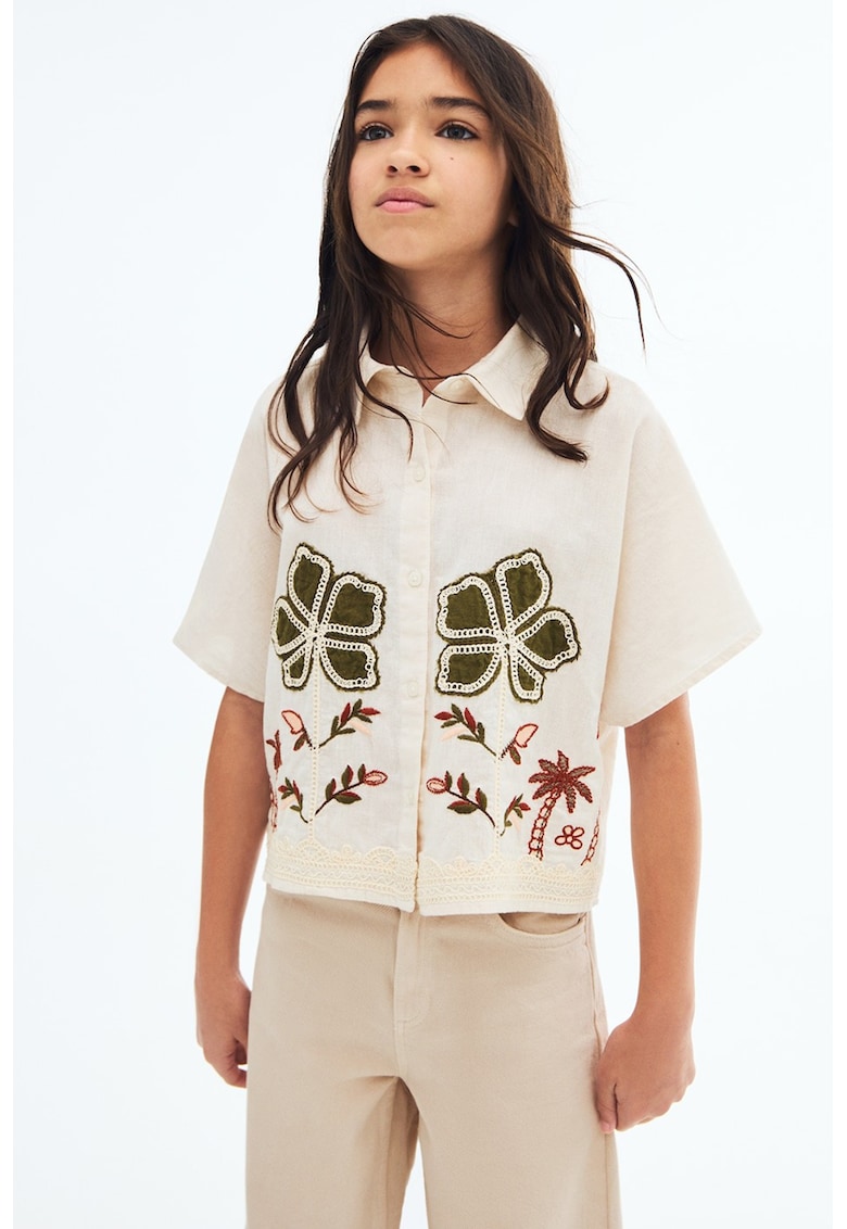 Риза с лен и бродерии Mango