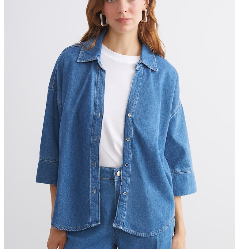 Свободна дънкова риза с 3/4 ръкави LC WAIKIKI