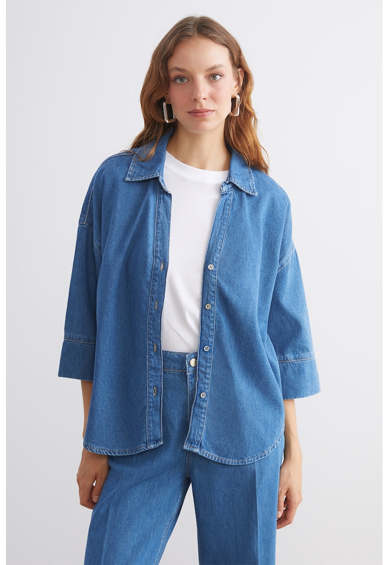 Свободна дънкова риза с 3/4 ръкави LC WAIKIKI