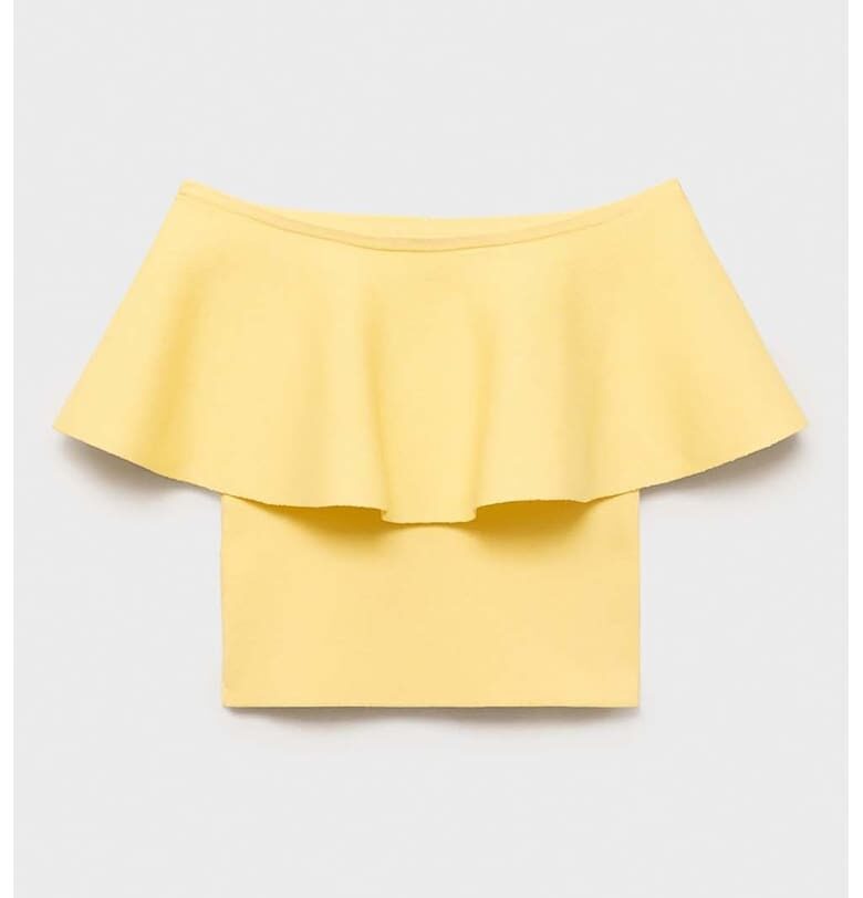 Тениска с голи рамене и набирания Mango