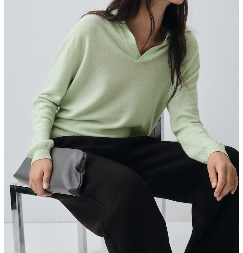 Фино плетен вълнен пуловер с паднали ръкави Mango