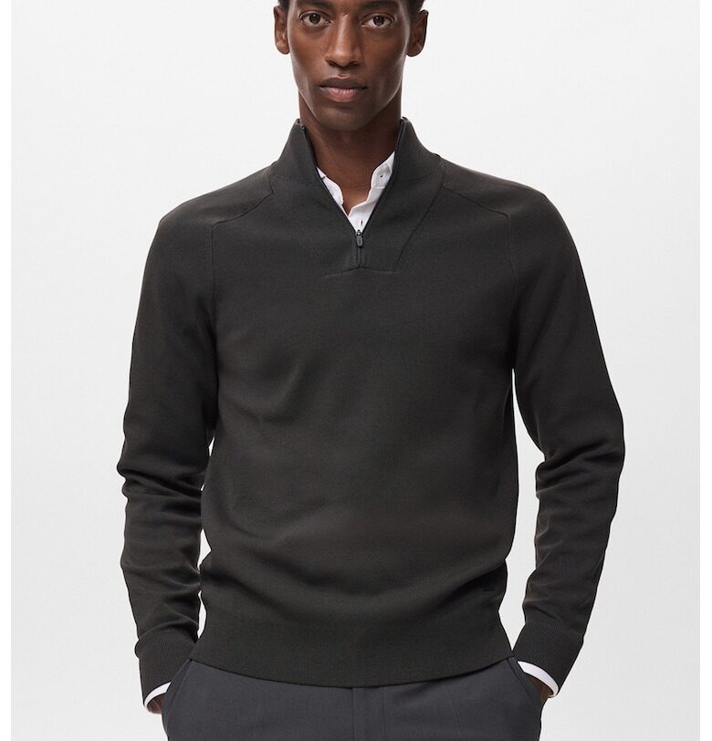 Фино плетен пуловер с къс цип Mango