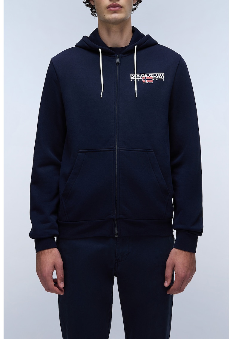 Худи с памук и цип - Тъмносин Napapijri