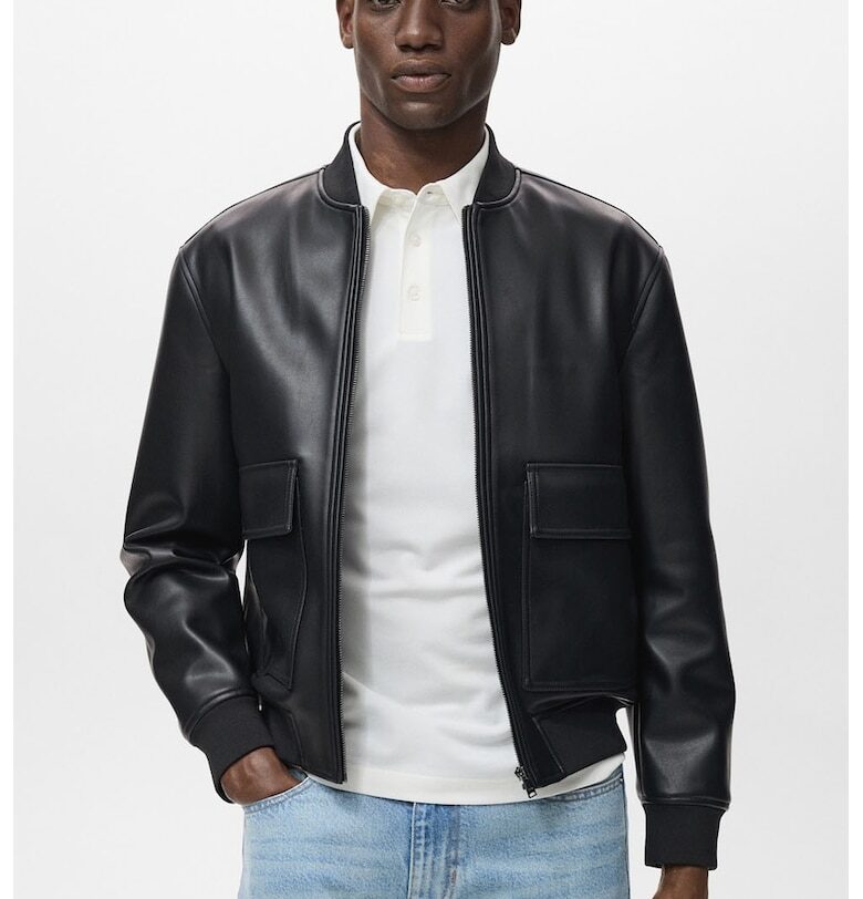 Яке от еко кожа с джобове с капаче Mango