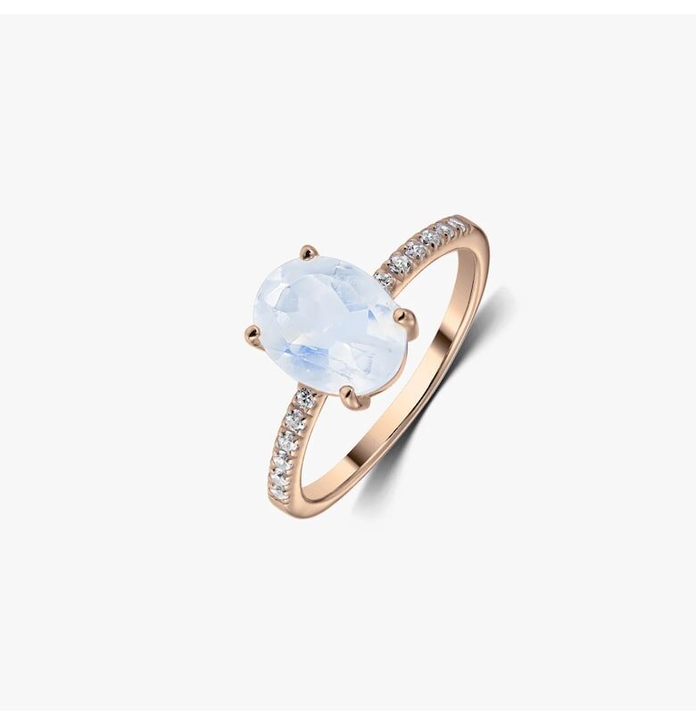 14K пръстен от розово злато Reina - Лунен камък и диаманти INDIRA