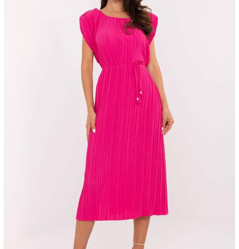 Crep Aspect Dress With Waist Drawstring Italy Moda