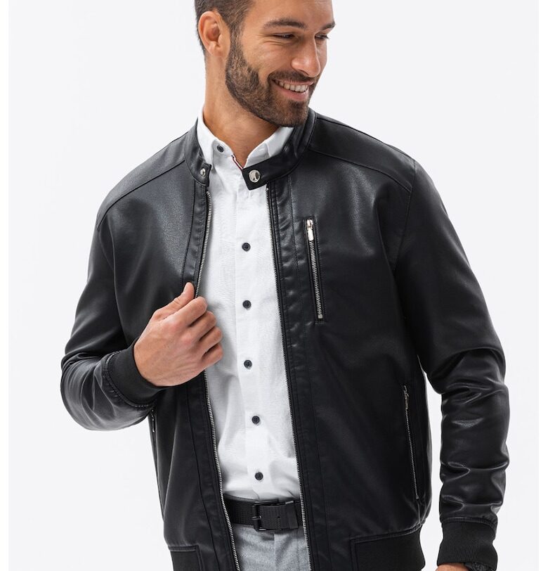 DIVERSE - Кожено яке с джобове - Черен OMBRE