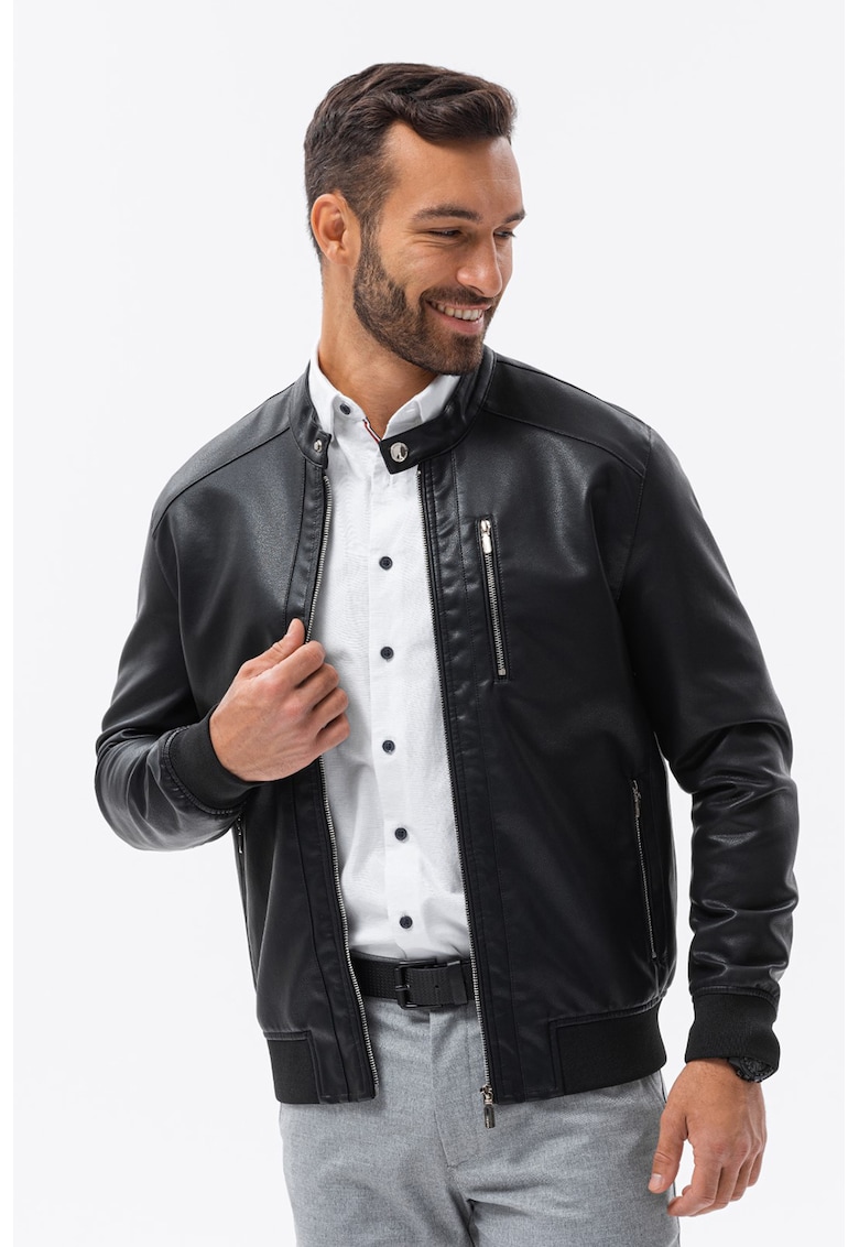 DIVERSE - Кожено яке с джобове - Черен OMBRE