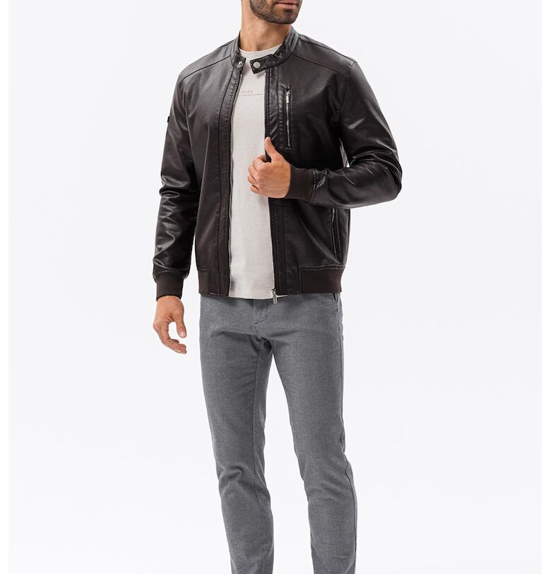 DIVERSE - Кожено яке с джобове - Тъмнокафяв OMBRE