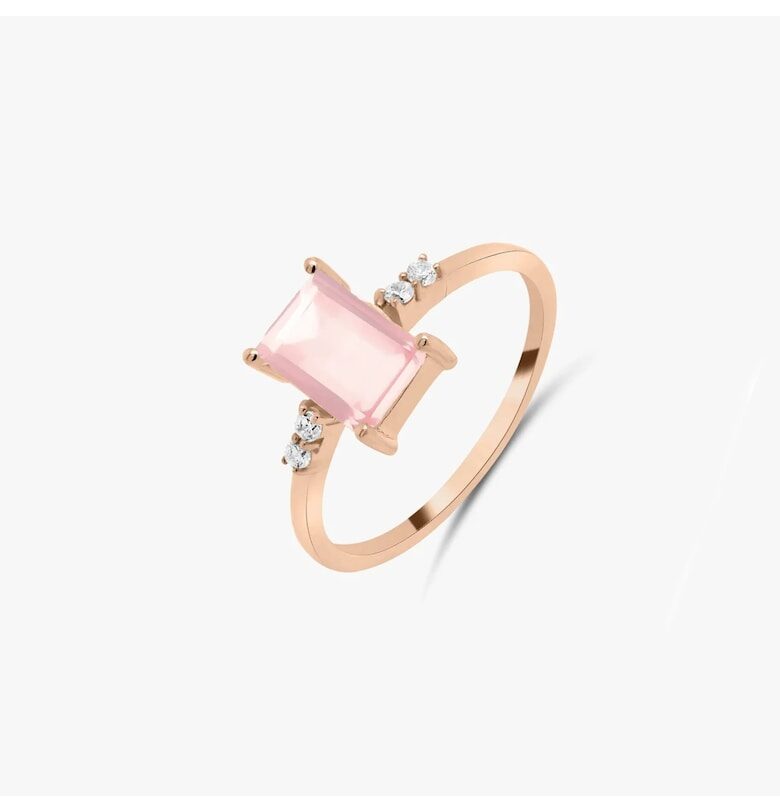 Inel din argint Rose Gold Evie – Cuart Roz INDIRA