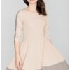 K057 клоширана миди рокля - ръкав - бежово - полиестер Lenitif