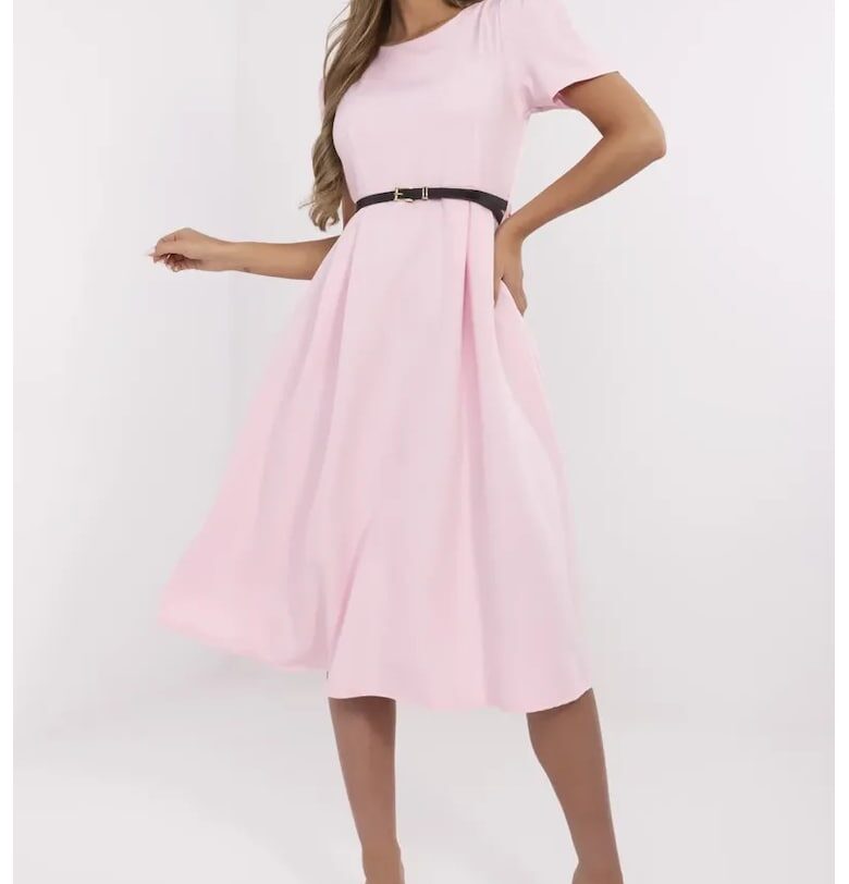 Midi Dress With Slim Belt Italy Moda