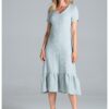 Midi рокля  M827 - мента - 100% памук - с волани - къс ръкав Figl