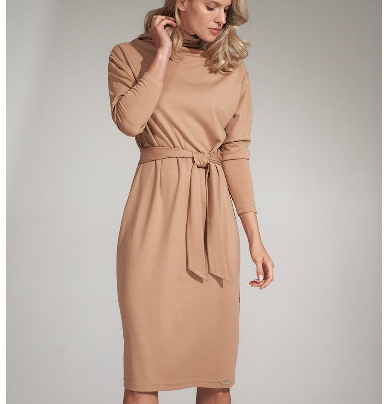 Midi рокля  бежово - вискоза Figl