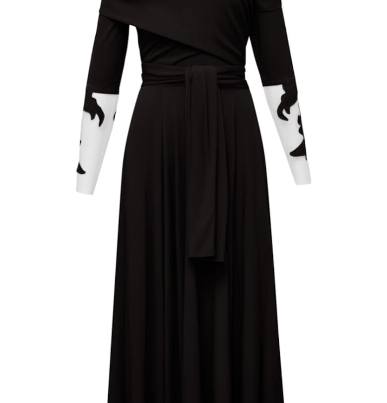 Rimini Flared Midi Dress With Embroiedered Sleeves Alina Cernatescu